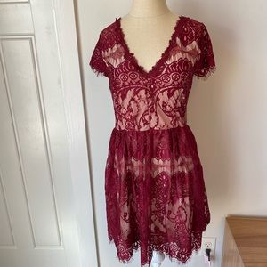 Anthropology Lace Lined Burgundy Red Alya Dress M Wedding Guest Cocktail Attire